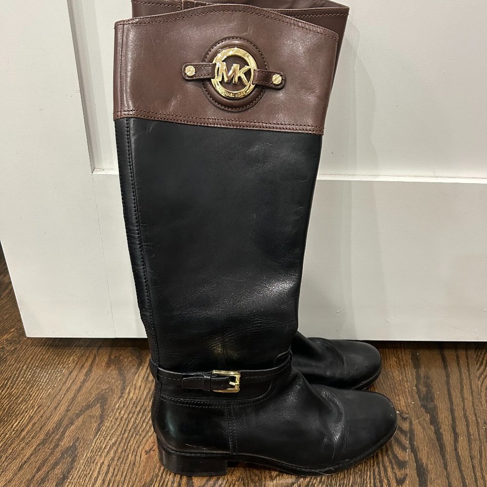 michael kors black and brown leather boots